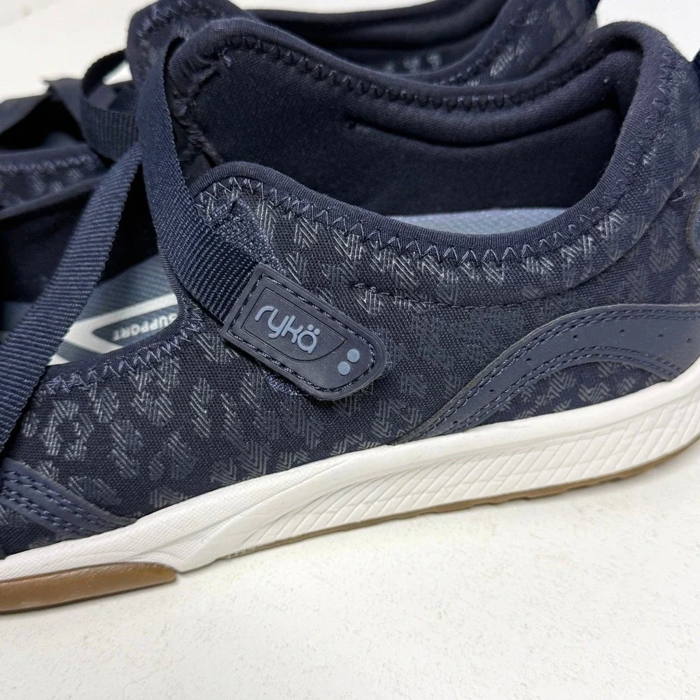 Rykä Kailee Navy Blue Leopard Mesh Mary Jane Walking‎ Shoes Womens 10M